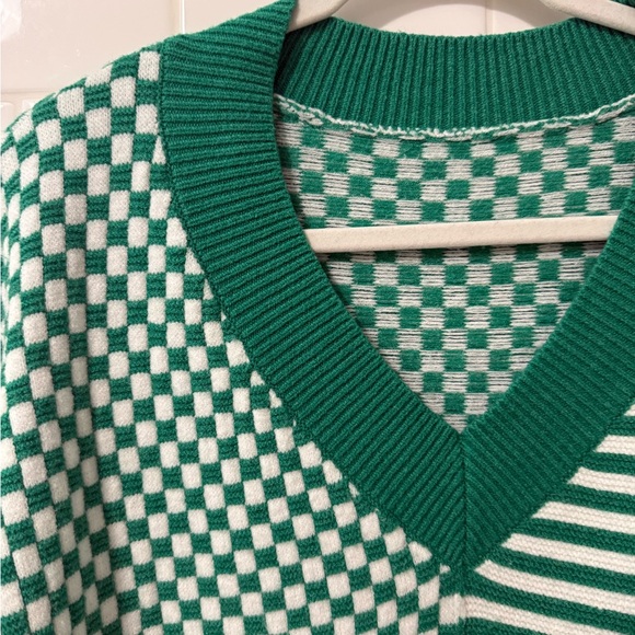 Green and White Striped Women's Sweater - Picture 4 of 4